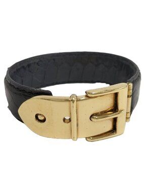 Gucci Bracelet Belt Motif Leather Plated Black Gold